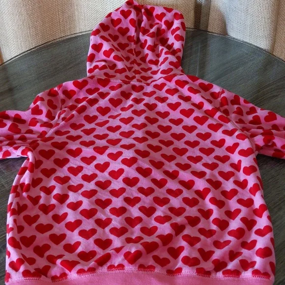 GapKids Vintage Y2K Heart Zip Up Hoodie Velour Girls XXL 14-16 Pink Red Full Zip - Picture 8 of 11
